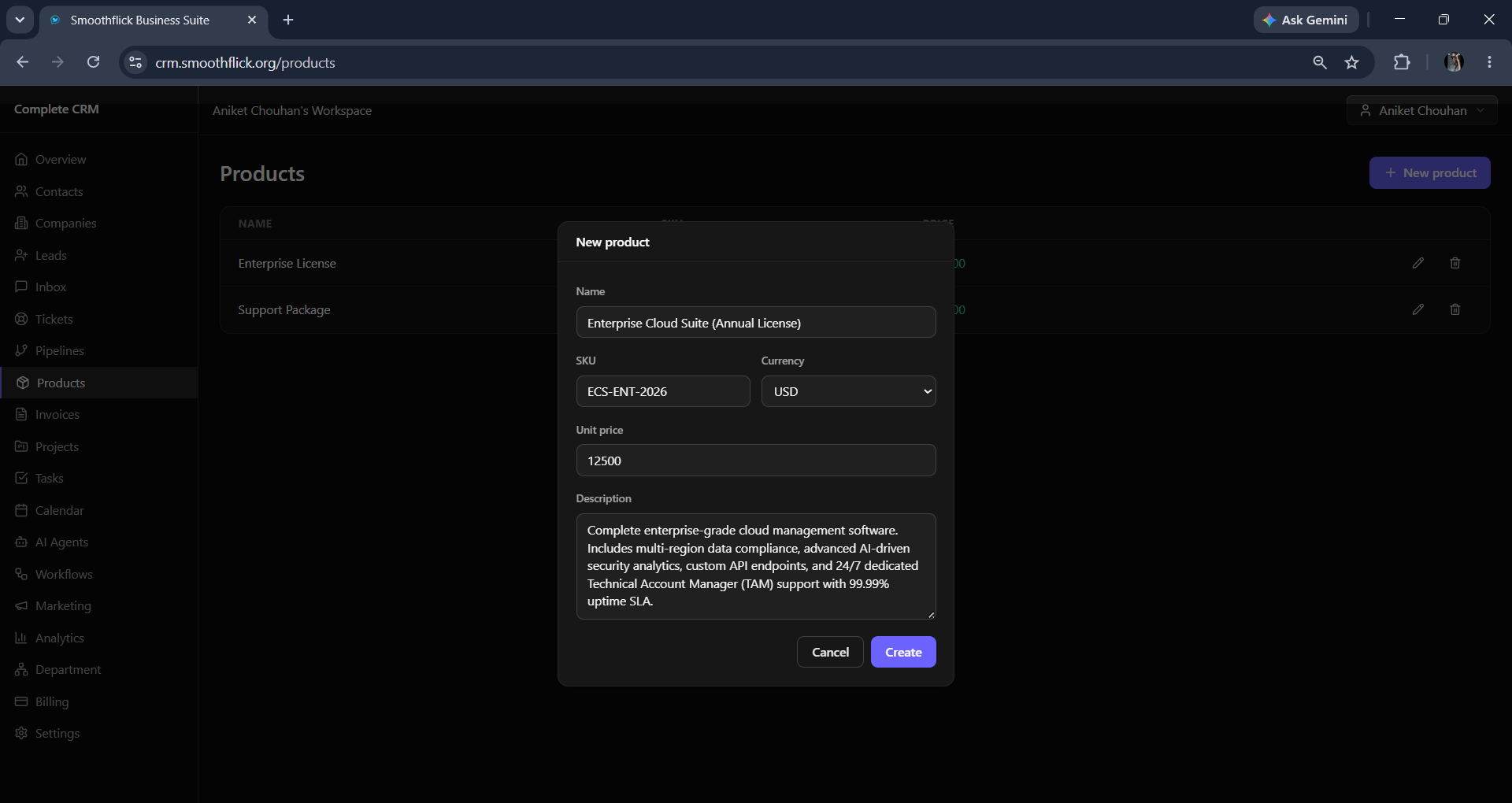 Product detail modal